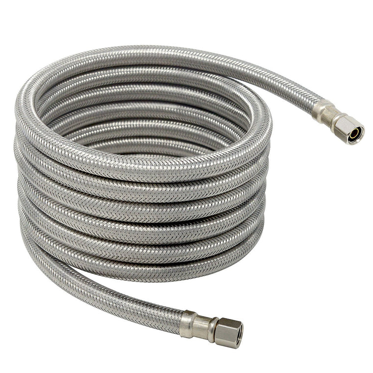 Braided Stainless Steel Ice Maker Water Supply Hose - 10 Ft - Universal  1/4 Connectors from Kelaro